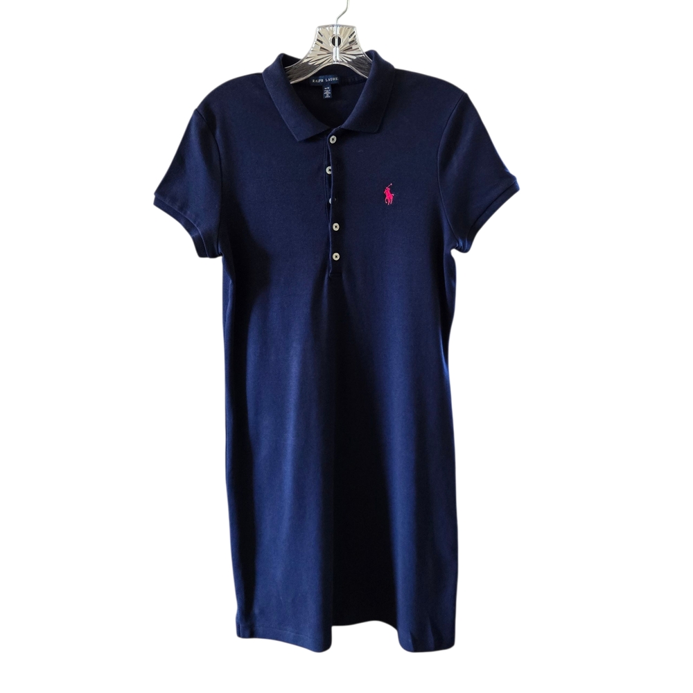 Ralph Lauren Navy Blue Polo Shirt Dress Pink Pony Logo Short‎ Sleeve M